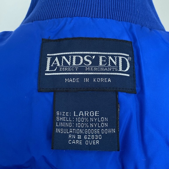 NEW Land`s End Mens Vest Large Goose Down Puffer Quilted Bright Blue Zip Closure - Picture 6 of 7